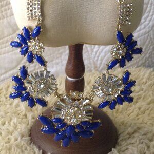 VTG Runway Statement Piece Blue Rhinestones/Diamonds Quality Quiet Lux Necklace